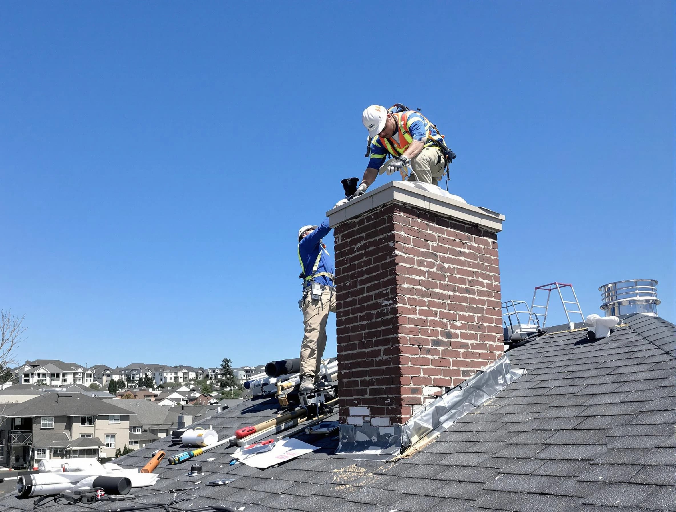 Hazlet Chimney Sweep repairing a chimney crown in Hazlet, NJ