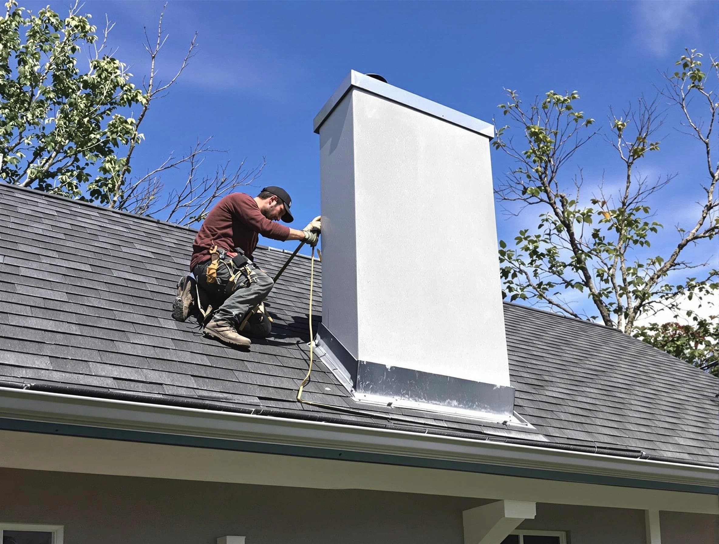 Hazlet Chimney Sweep team member finishing chimney construction in Hazlet, NJ