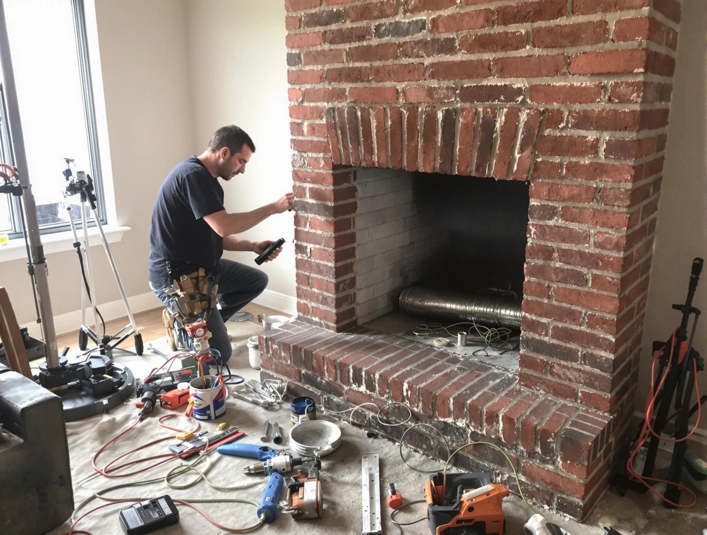 Hazlet Chimney Sweep specialist finalizing chimney liner service in Hazlet, NJ
