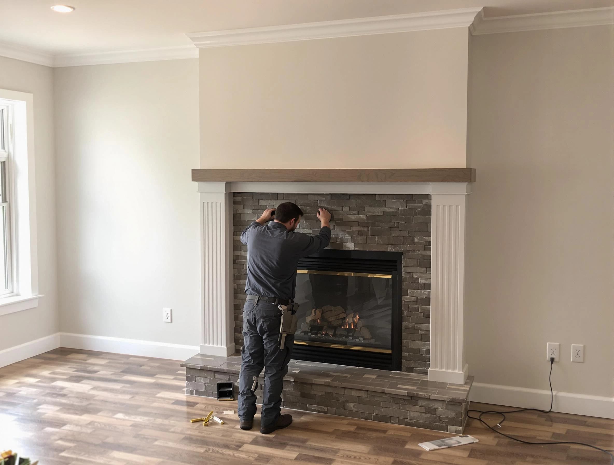 Hazlet Chimney Sweep finishing a custom fireplace install in Hazlet, NJ