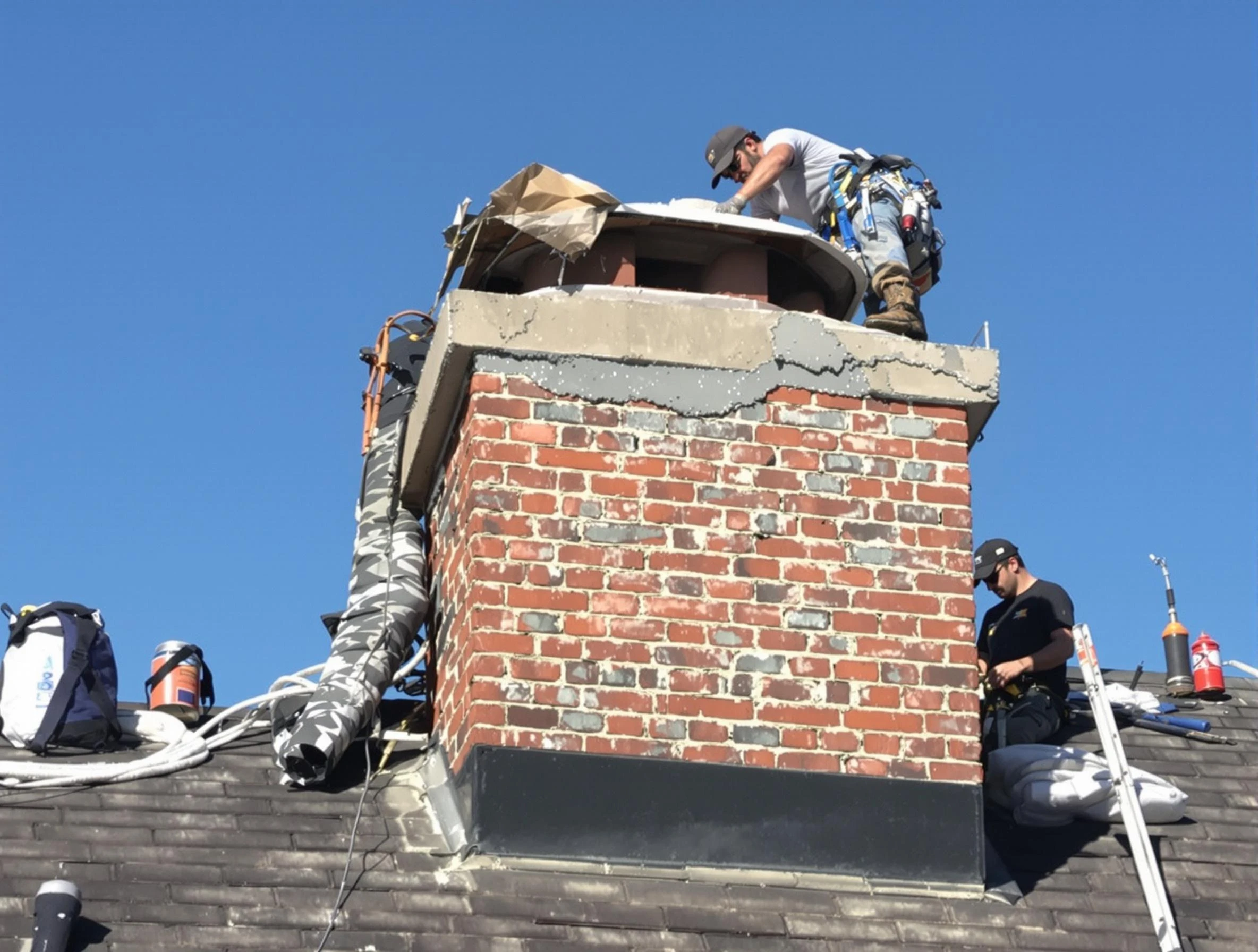 Hazlet Chimney Sweep installing a custom chimney crown in Hazlet, NJ