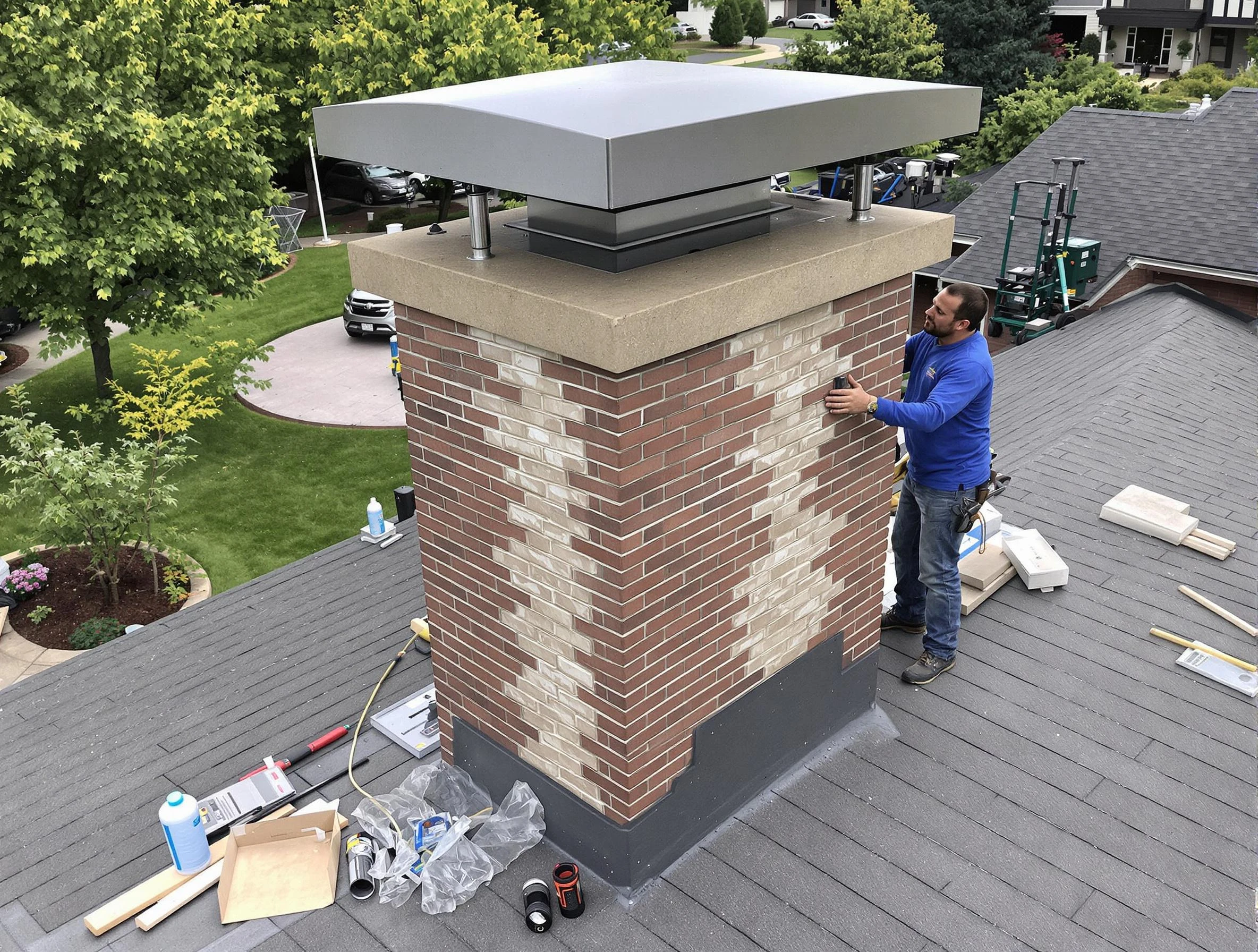 Hazlet Chimney Sweep team working on a custom chimney remodel in Hazlet, NJ